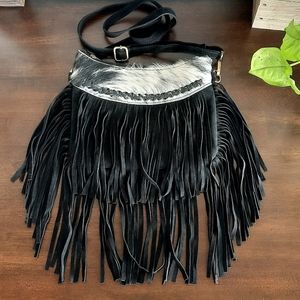 Genuine Cow Hair on Hide and Suede Fringe Crossbody Fringe Purse